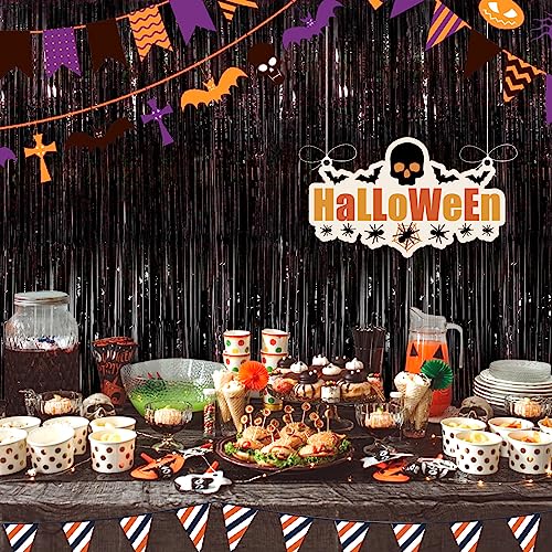 Image of Black Fringe Curtain Party Streamers 2Pack 3.3x8.3 Ft Foil Fringe Backdrop Curtains for Birthday Wedding Bridal Baby Shower Holiday Tinsel Streamers Black Party Decorations Door Streamer