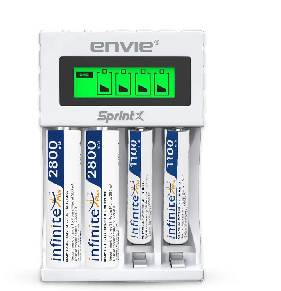 Envie (ECR 11MC+2800+1100) SprintX Ultra Fast Rechargeable Batteries Charger for AA & AAA Ni-mh, with 2xAA2800 & 2AAA1100 Rechargeable Batteries, with Over Charge Protection