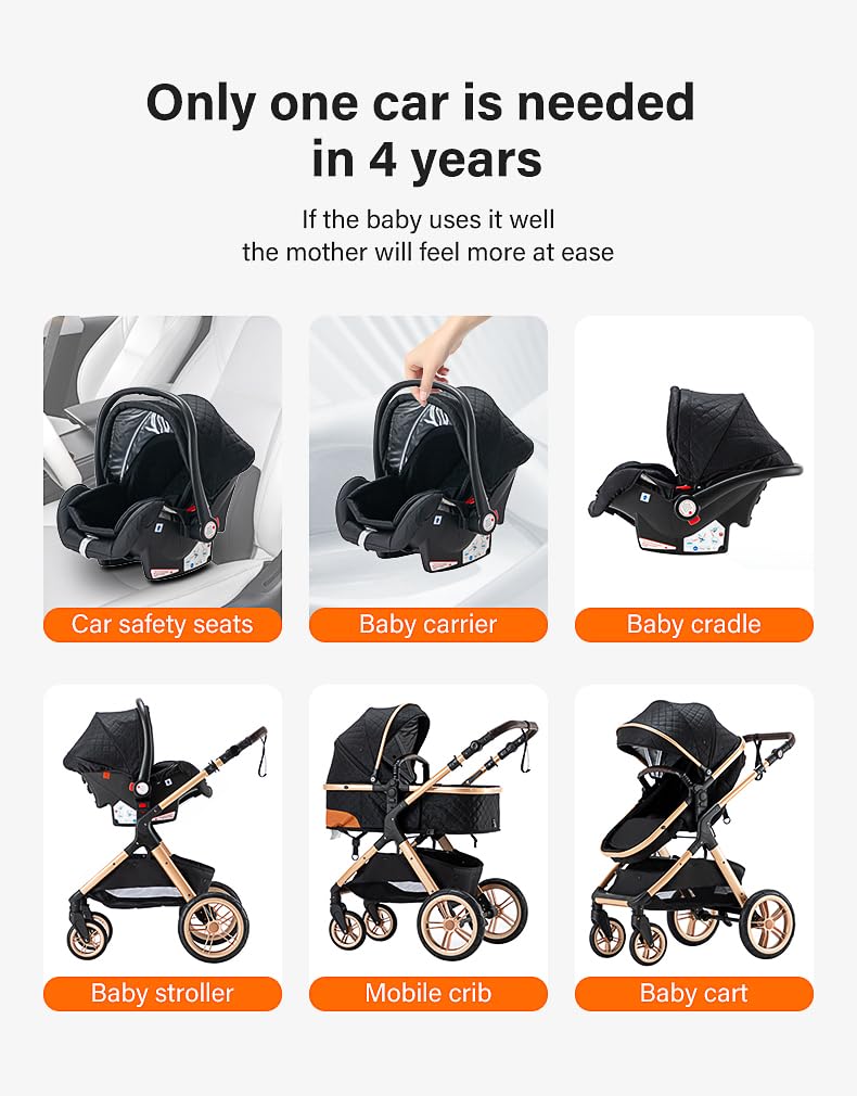 ALYIKOU trio passeggino neonati in offerta, passeggino trio, passeggino 3 in 1, pneumatici in gomma, con accessori, Gondola, Adaptateurs, 25 kg