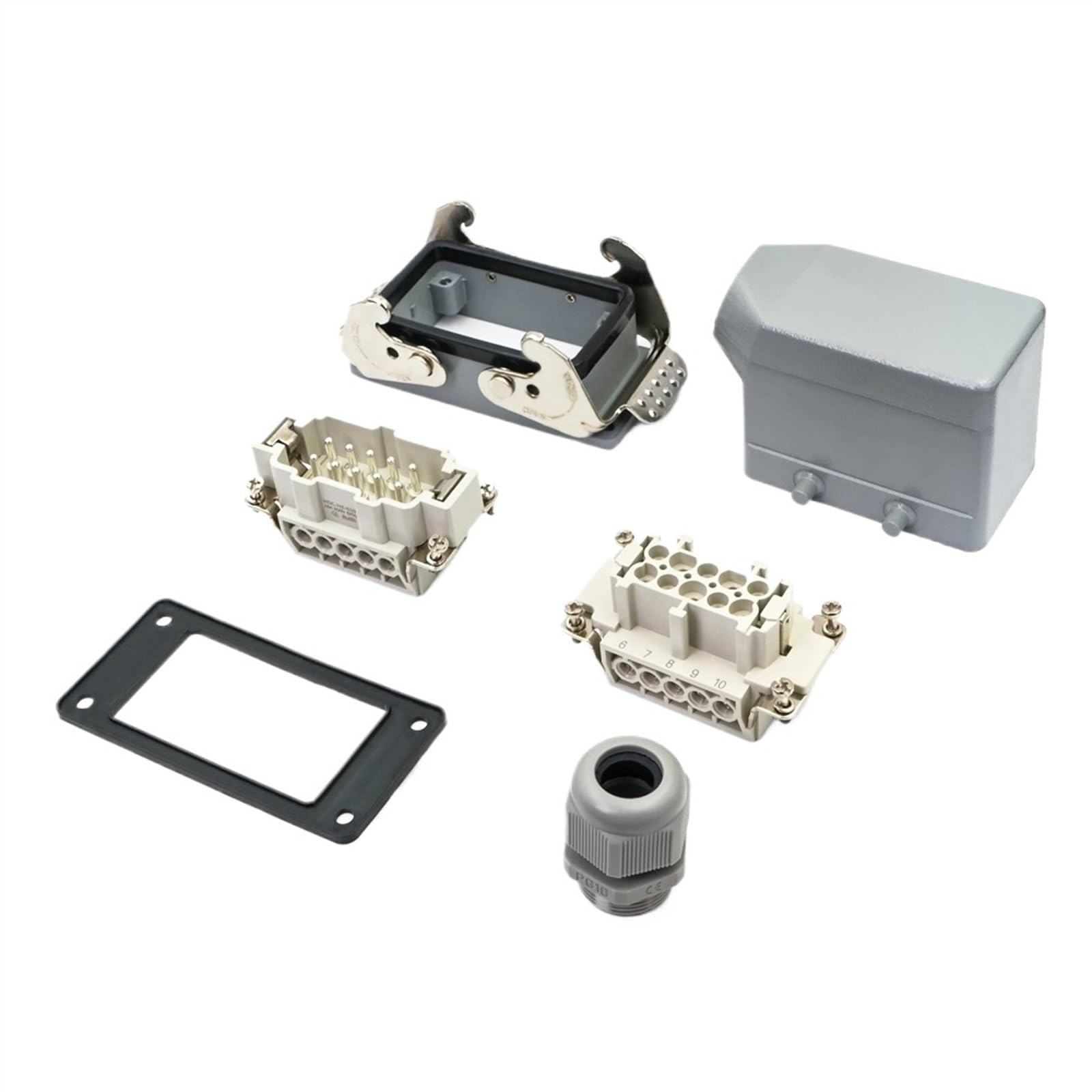 Conector rectangular de alta resistencia HDC HE 10 pines 500 V 16 A contacto conector de tornillo de alimentación industrial entrada lateral/superior HDC-HE-10(Side entry)