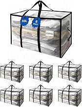 Set of 6 Clothes Storage Bags, 88L, XXL 135 g/m² Reinforced PVC Moving Bags, Transparent, Reinforced Handles, Double Metal Zips, Foldable