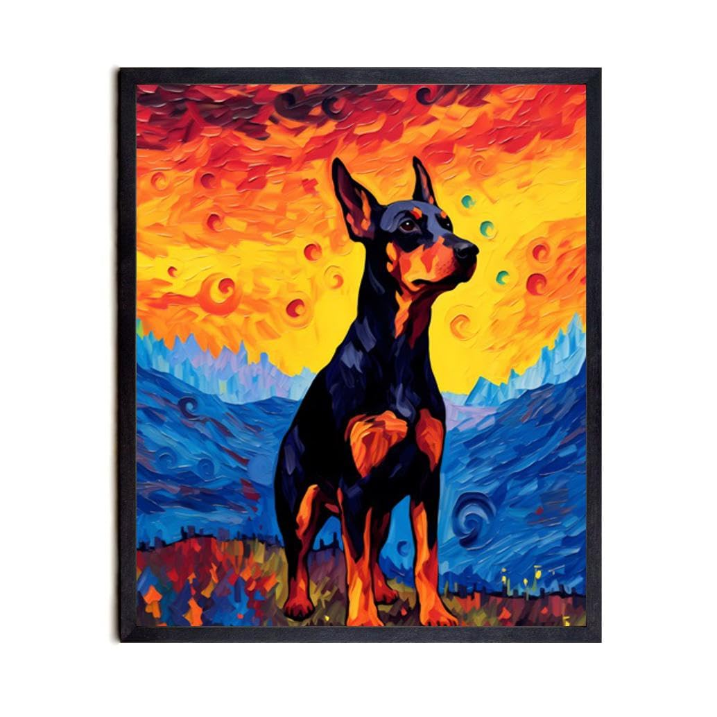 Bestbuddy Pet11X14 Unframed Starry Evening Doberman Pinscher Dog Pet Family Animal Friend Peace Oil Painting Art Print Poster Wall Decor AP137