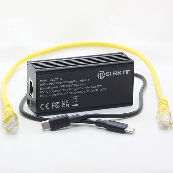 2.5Gbps PoE Splitter to USB Type-c 20W PD3.0 PPS QC 4+/3.0 802.3at, Compatible with Echo Hub, iPad, and Other Tablets