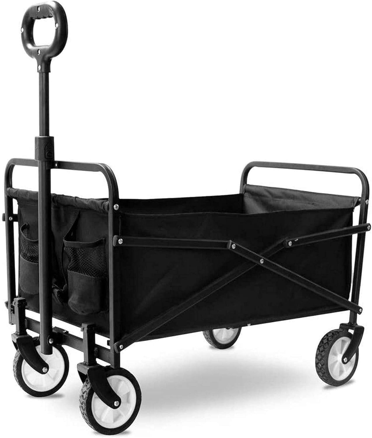 Foldable Garden Cart Wagon with Handle, Portable Utility Wagon for Camping, Shopping, and Outdoor Use, 60kg Load (71x43x25cm)(Black)