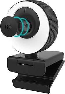 1080P 60FPS Webcam with Microphone, 2021 COSHIP Computer Camera with Ring Light, Privacy Cover, Advanced Auto-Focus, Adjustable Brightness, Streaming Web Camera for Zoom Skype Facetime