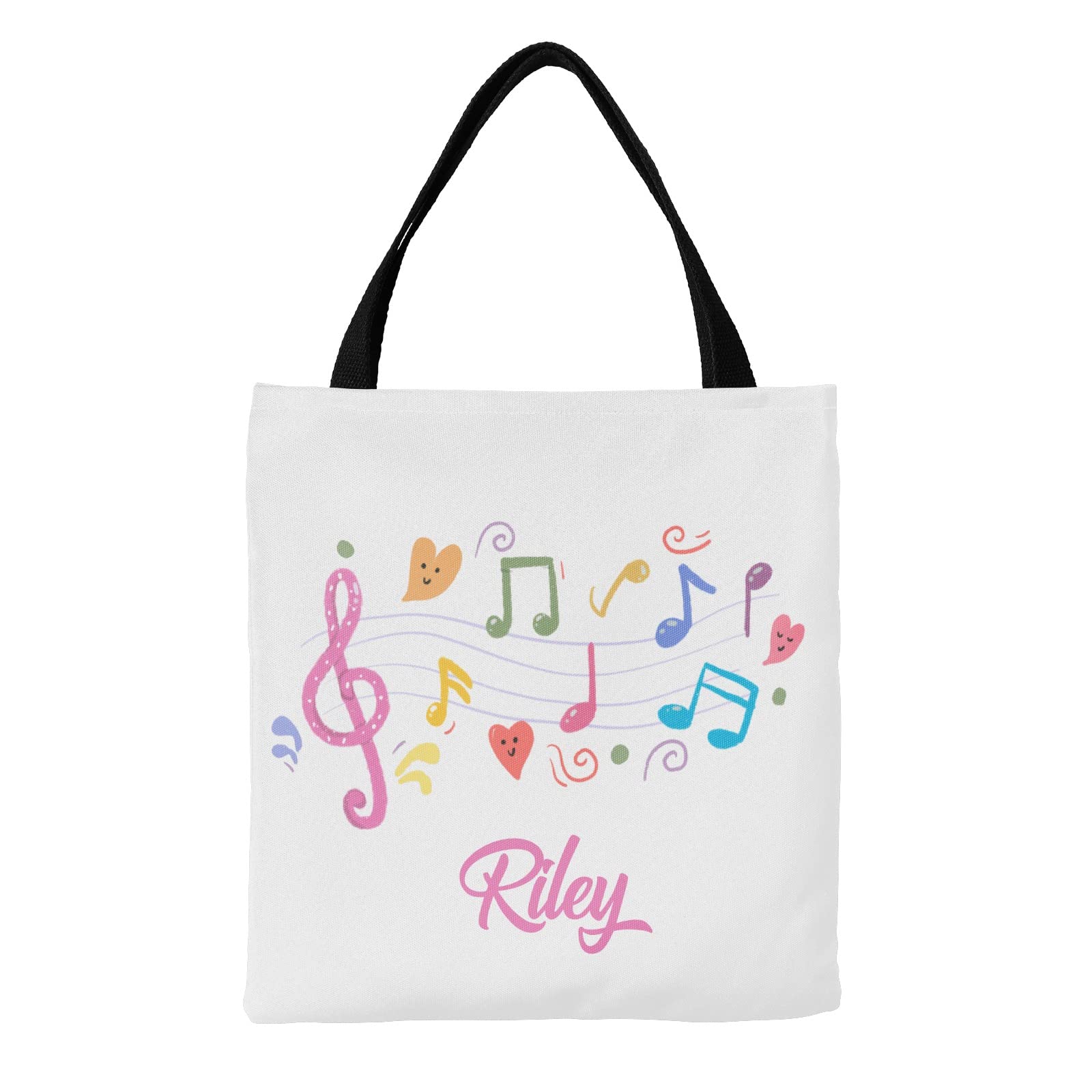 Yeshop Music Notes Colorful Personalized Canvas Tote Bags,Reusable Bags for Shopping,Travel,School Handbag Gift,14.17inx14.57in