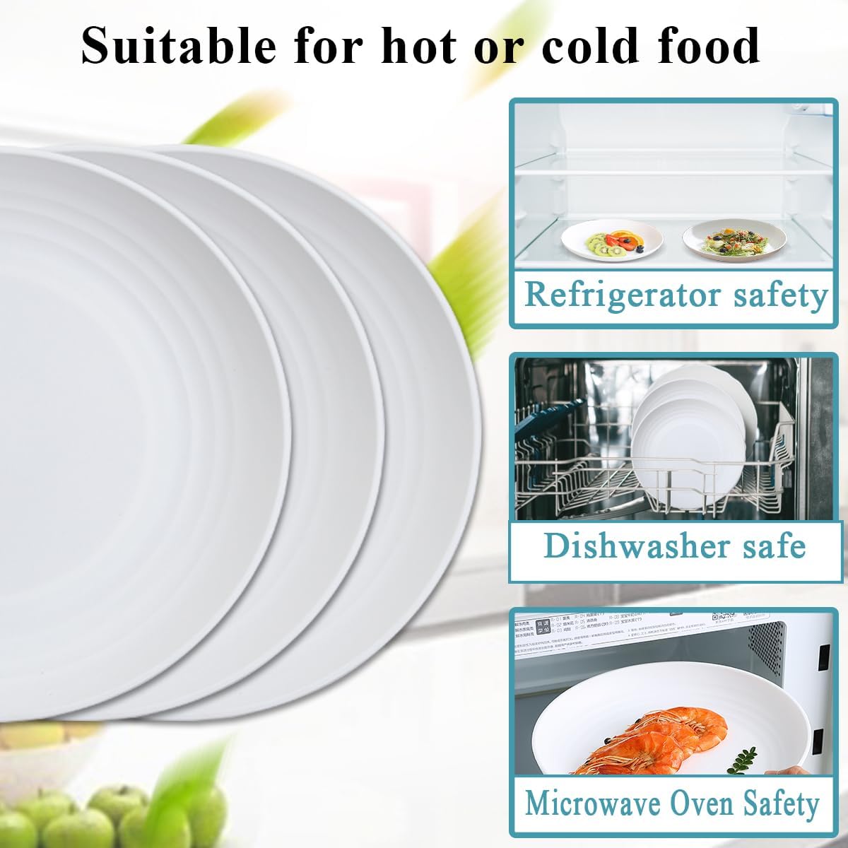 Berglander White Plastic Plates Set of 12 Pieces 9", Reusable and Sturdy Unbreakable Dinner Plates, Salad Plates, Pasta Bowls, Dishes for Home, Kid, Light Weight Easy Carry for Picnic, Camping
