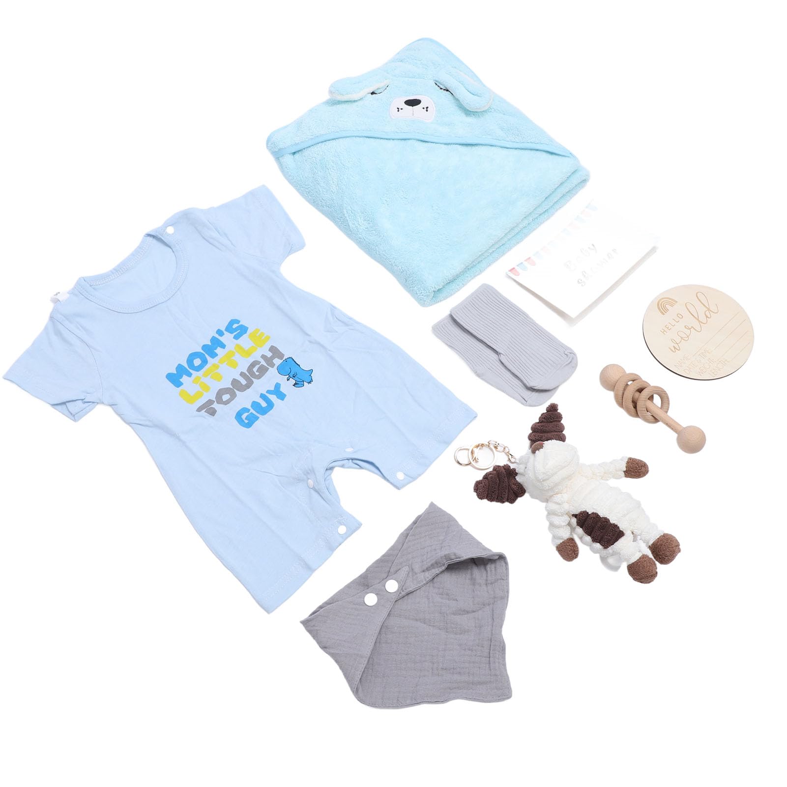 POENVFPO Conjunto de Regalos para bebé Recién Nacido, Ropa, Baberos, Muñeca, Toalla de Baño, Sonajero, Cesta de Regalos para Baby Shower para Nuevas Mamás (BLUE)