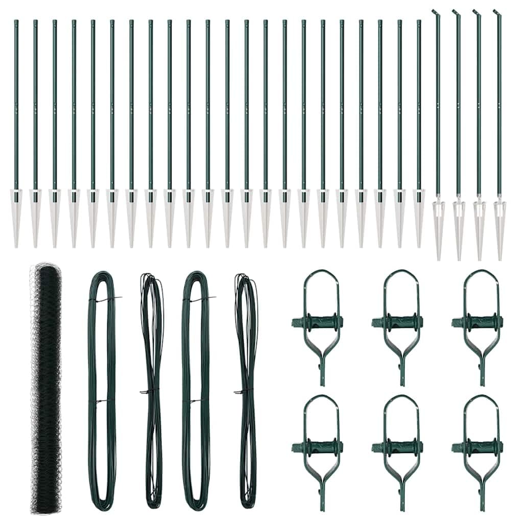 Green Steel PVC Fence Post 50 x 1.5 m 36mm Mesh Weather Resistant Corrosion Proof Garden Security Panel Set with 52 Spikes for Outdoor Yard Enclosure