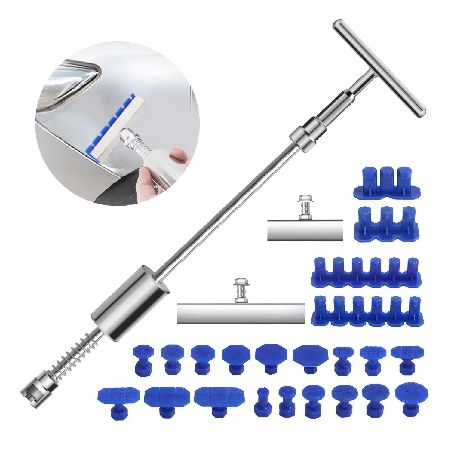 Azonee Car Dent Puller Kit Auto Paintless Body Dent Puller, T bar Dent Repairing kit, with Slide Hammer, Dent Removal Glue Pulling Tabs, Efficient Automobile Body Repairing