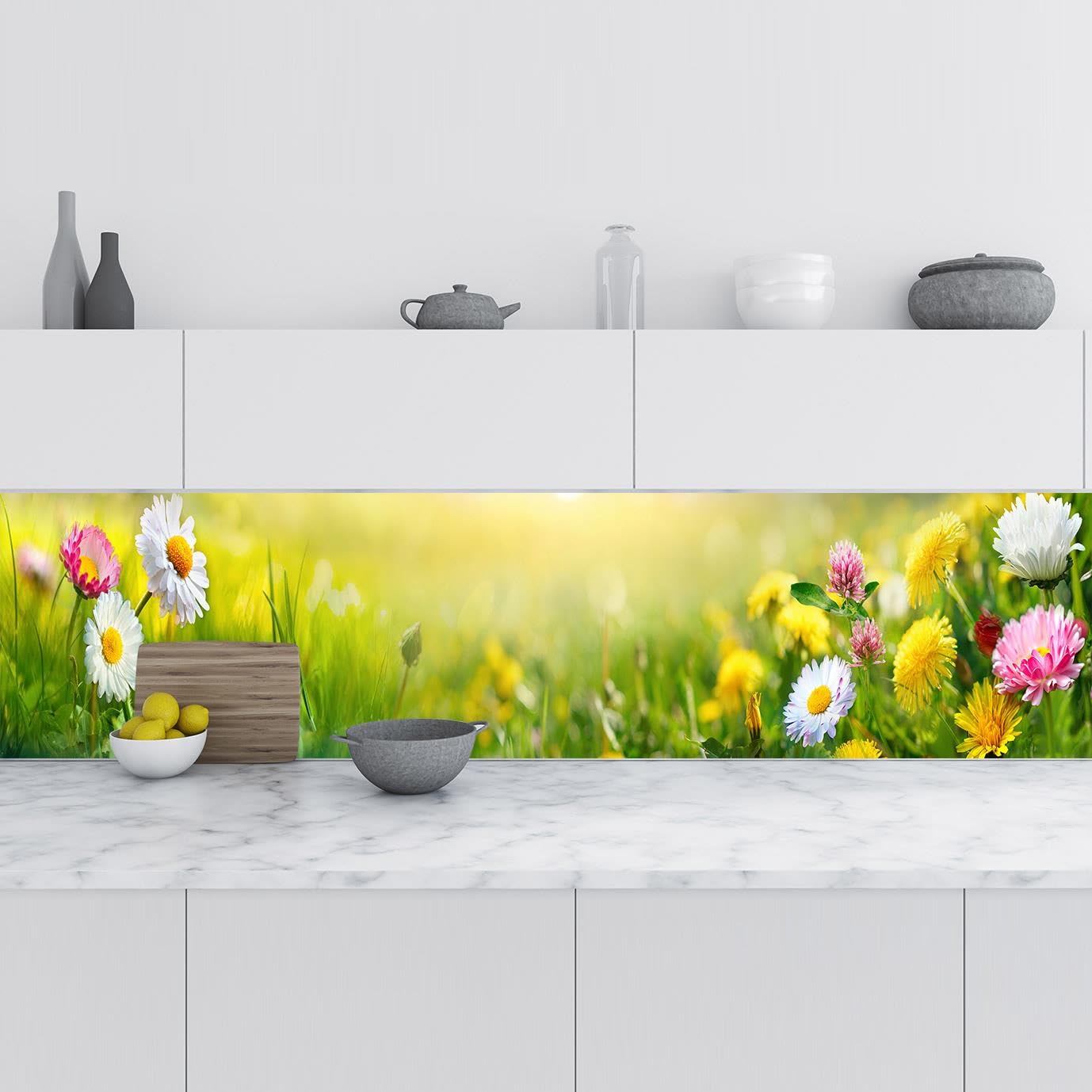 Mutfak Tezgah Arası Folyo Fayans Kaplama Folyosu Papatyalar 60x300 CM