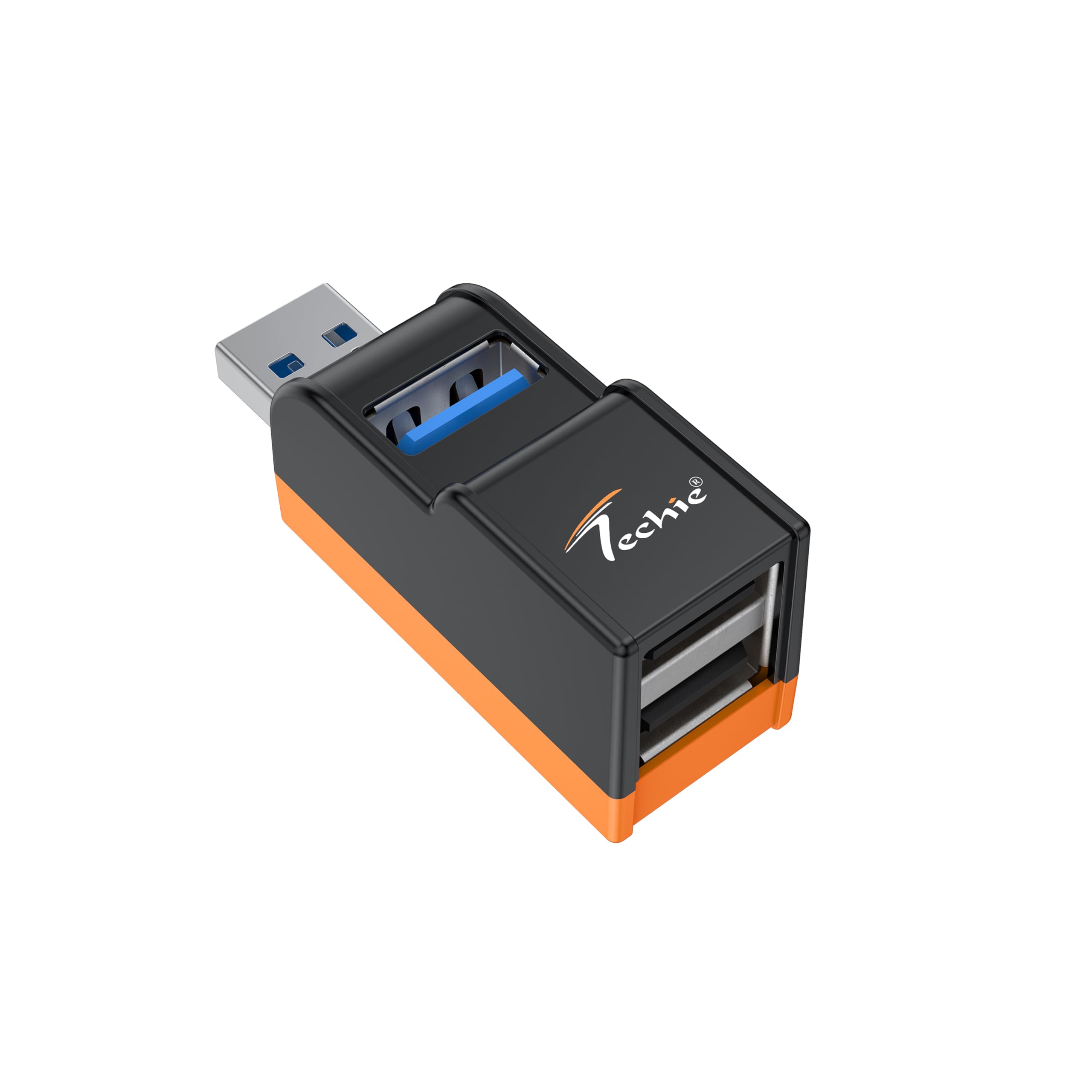 TECHIE 3 in 1 USB HUB | USB 3.0 & 2 x USB 2.0 USB| Multiport Adapter | Multipin USB Port | Universal Compatibility | High Speed | Compact Design | Plug-and-Play |Orange - Black