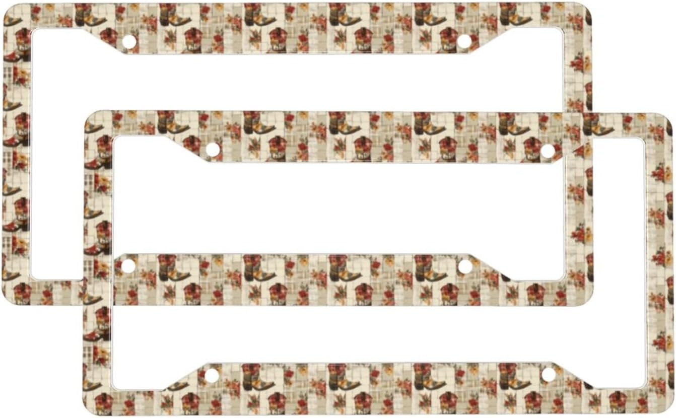 2 Pcs Car License Plate Frames for Women Men – Vintage Cowboy Boots Print Aluminum Solid License Plate Cover for Car Accessories for Women Men with