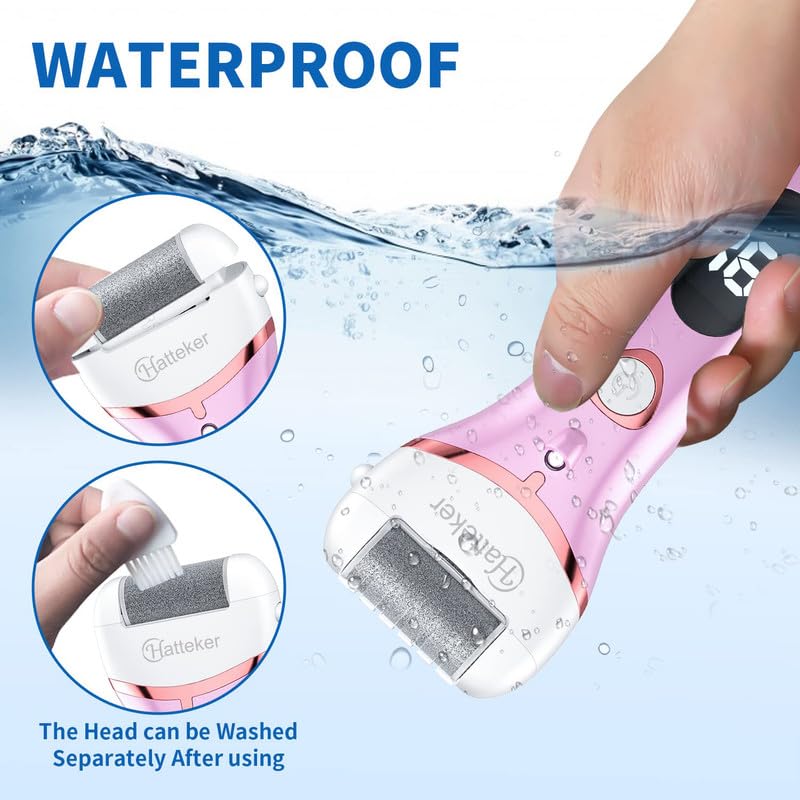 HATTEKER HT-555 Electric Callus Remover for Feet, Rechargeable Callus Remover Pedicure Tools 3 Roller Head & 2 Speed, Digital Display, Foot Care Pedicure Kit for Foot Dead Skin & Calluses, Pink 5 61SON5JcWlL