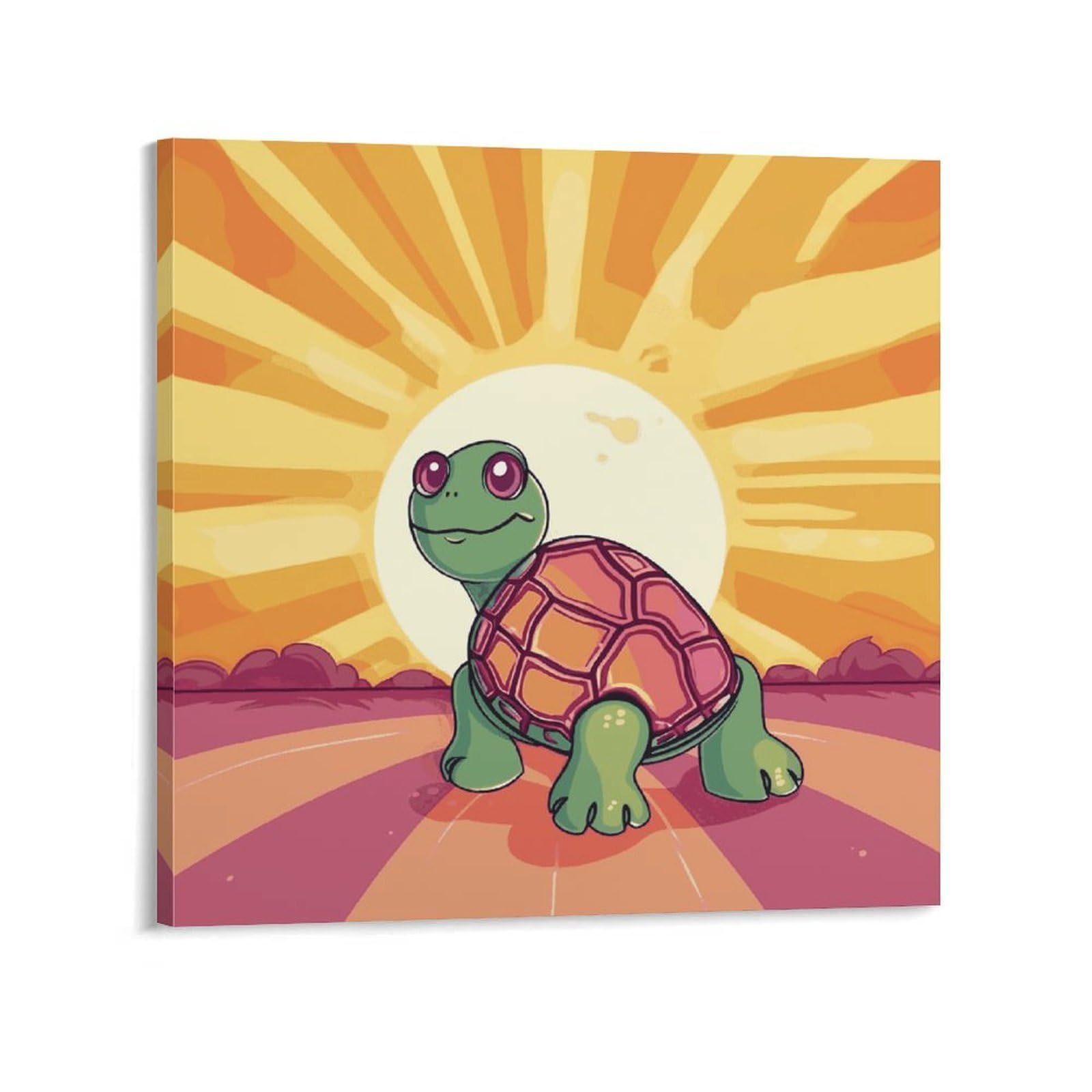 Turtle in The Sun Canvas Wall Art for Bedroom 24x24inch(60x60cm) Canvas Prints Artwork for Walls Modern Picture Artwork Painting for Living Room Aesthetic Wall Paintings for Bathroom Kitchen Office De