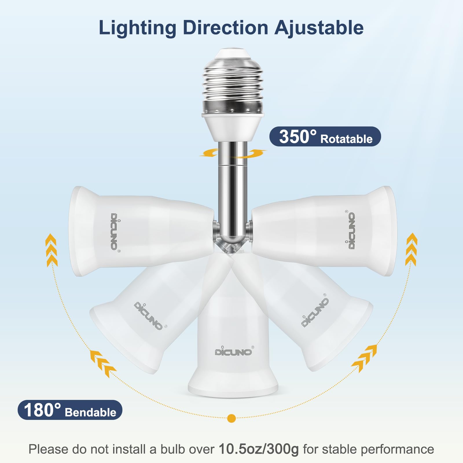 DiCUNO E27 Adaptateur de base 11.5CM extension, E27 Prolongateur de douille de lampe standard, Rallonge des ampoule, Adaptateur de support de lampe, Paquet de 6