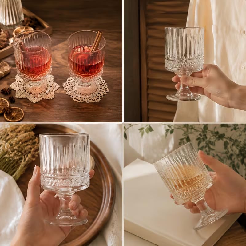 Image of Forestamart Diamond Cut Water Glasses Set of 4 | Embossed Stemmed Glass for, Mocktail, Cocktail & Pudding | 220ml Crystal Clear Goblet | Home Bar, Party & Gifting | Dishwasher Safe