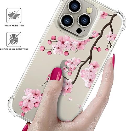 Miniatura 5 de ENDIY Funda compatible con iPhone 14 Pro para mujeres y niñas, bonito protector de teléfono transparente con diseño protector fresco, rosa Sakura