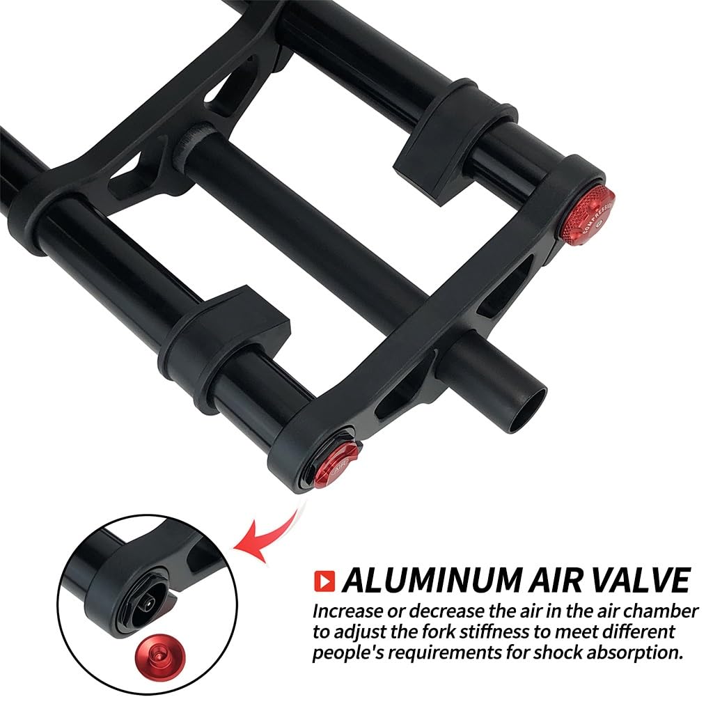 Widelec z zawieszeniem pneumatycznym 20/26 cala Fat Bike 4.0 Opona Mountain ForkTravel 190 mm 1-1/20.3 cm prosty śnieg/plaża/elektryczny przód 9 * 135 mm regulacja tłumienia QR (czarny B, 50.8 cm)