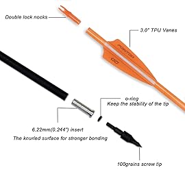 Pointdo 30inch Carbon Arrow Fluorescence Color Targeting and Practice and Hunting Arrows for Compound Bow and Recurve Bow with Removable Tips(Pack of 12) (Fluorescein Orange)