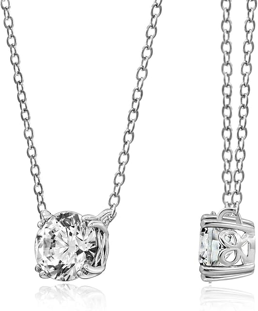 Amazon Collection Platinum or Gold-Plated Sterling Silver Round-Cut Infinite Elements Zirconia Solitaire Pendant Necklace