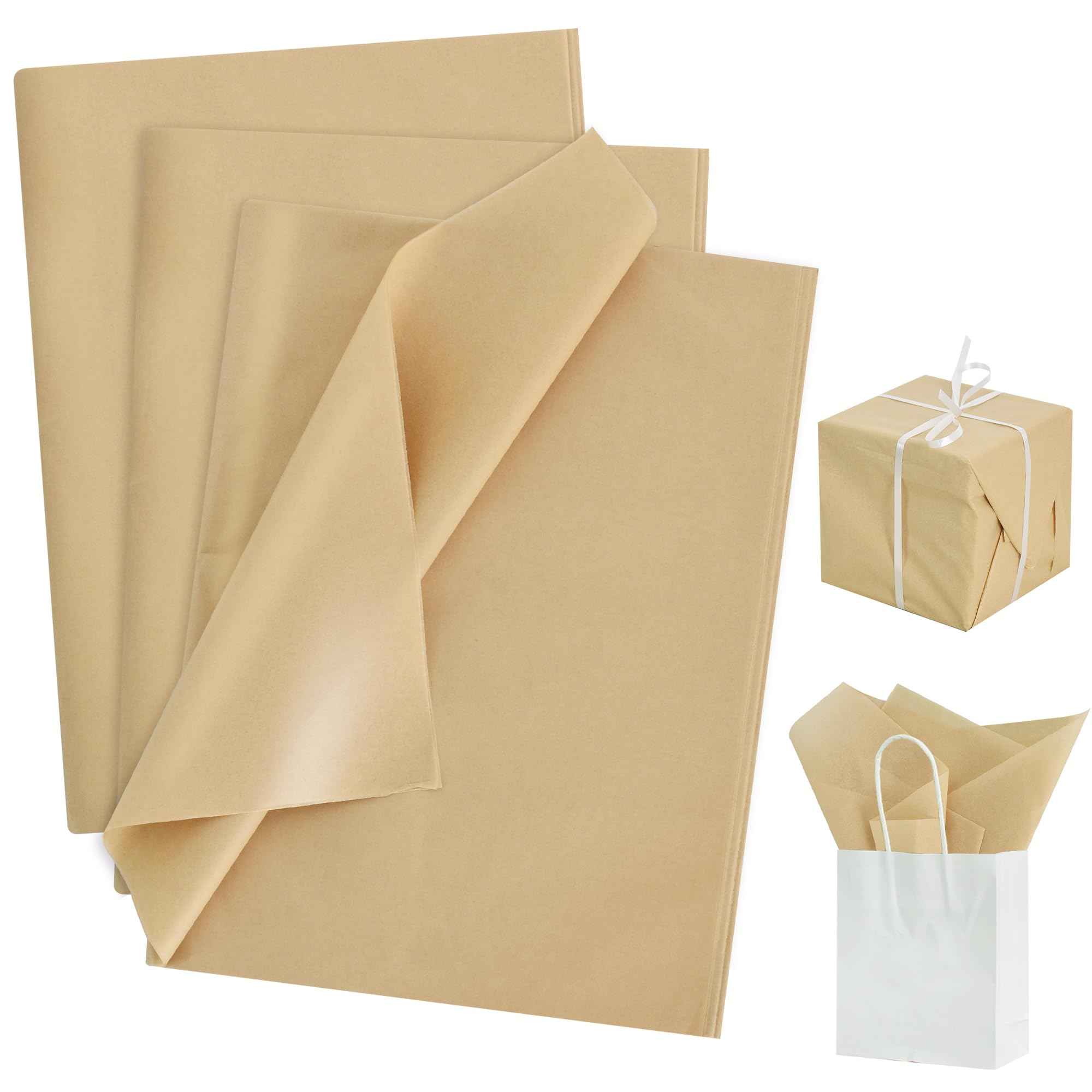 BEISHIDA 100 Sheets Khaki Tissue Paper Bulk, Wrapping Tissue Paper for Gift Bags, 14 x 20 Inch Gift Wrap for Birthday Wedding Graduation DIY Crafts Holiday Flowers
