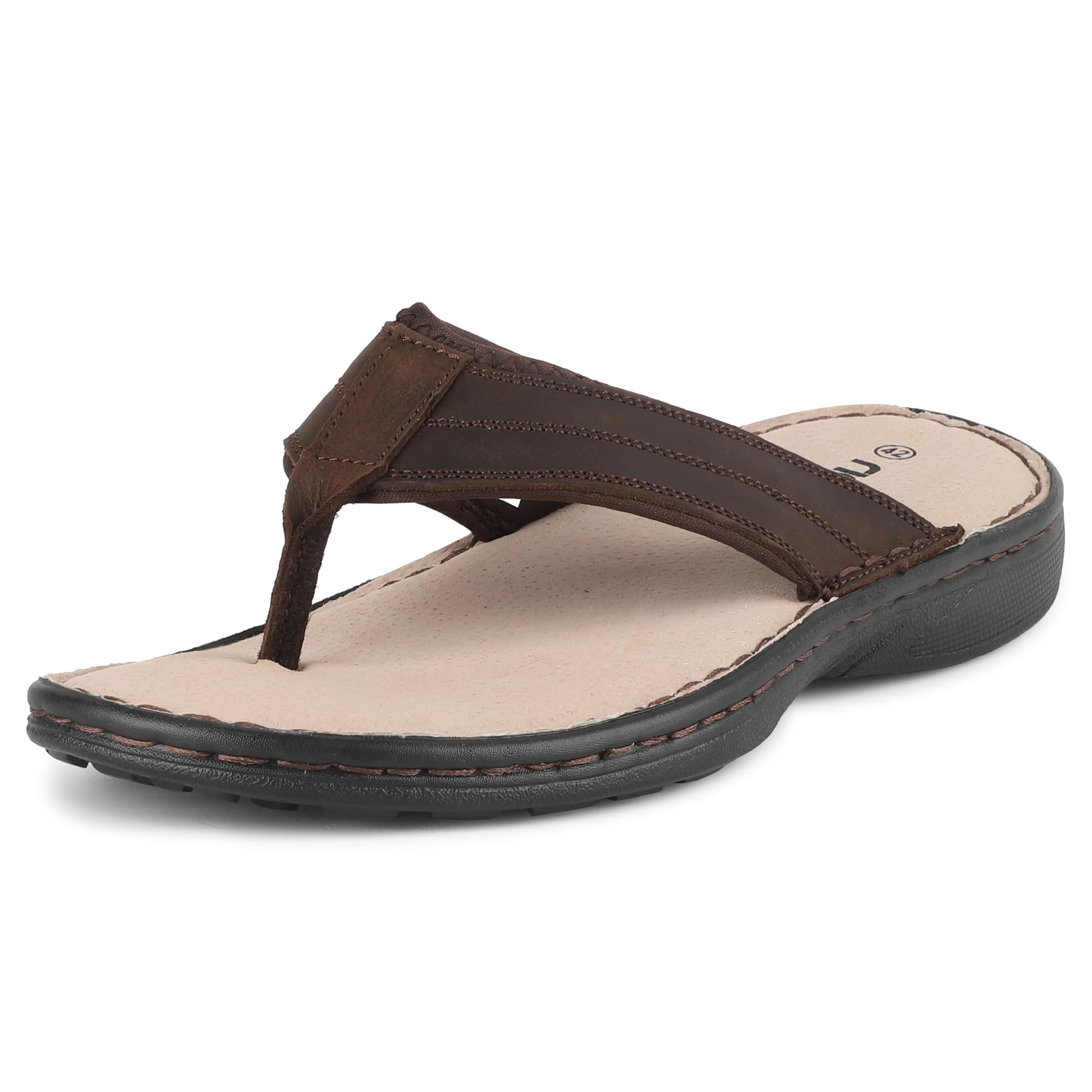 riemot Chanclas Hombre de Piel Auténtica con Plantilla Memory Foam,Comodas y Suaves Cuero Hombre Flip Flops,Sandalias Antideslizantes para Playa, Piscina y Verano