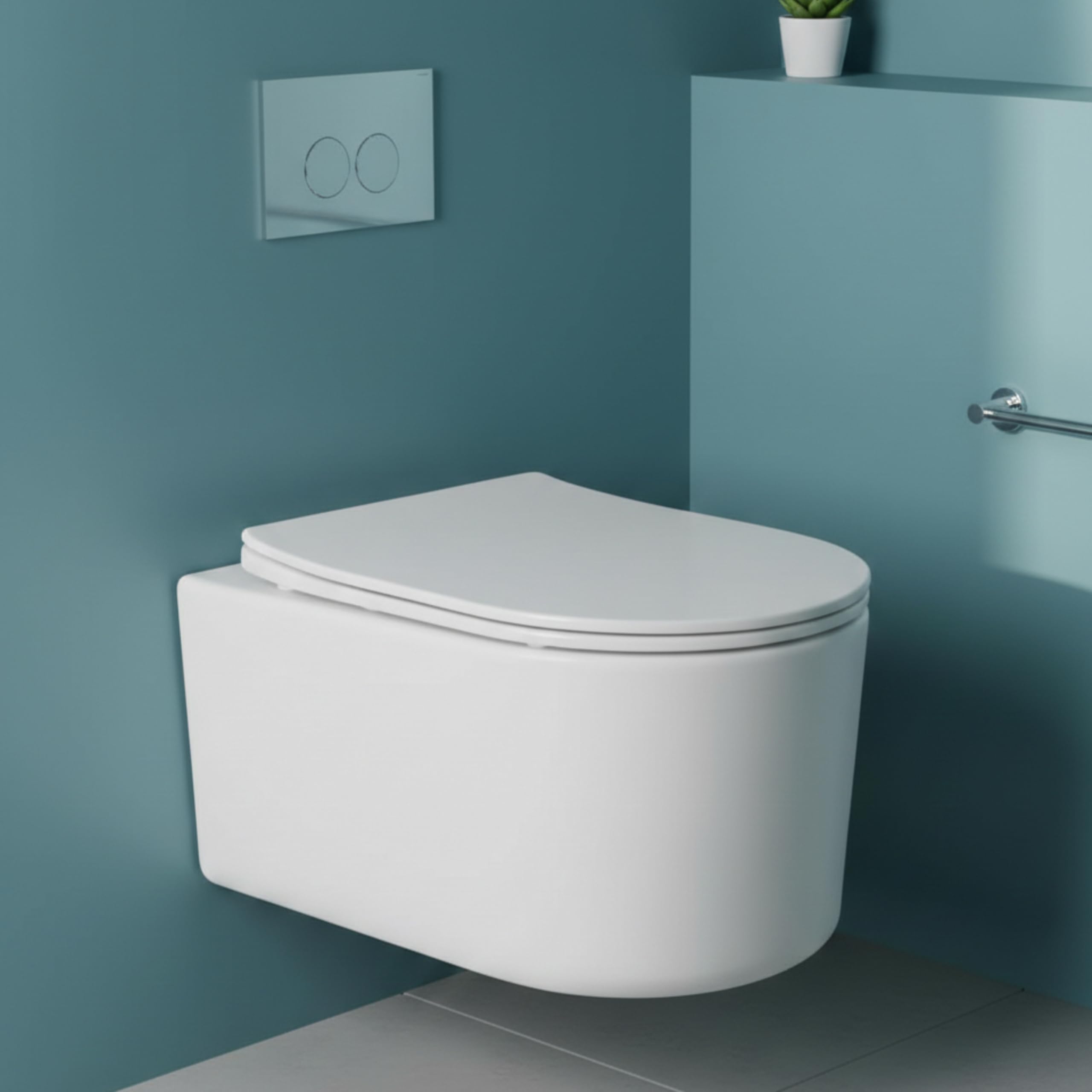Parryware CONFIDENT Ceramic Wall Hung Western Commode for Bathroom | Rimless Washdown Flush Commode with UF Soft Closing Toilet Seat | Elongated Wall Mount Ewc | Space Saving | C890U-image-3