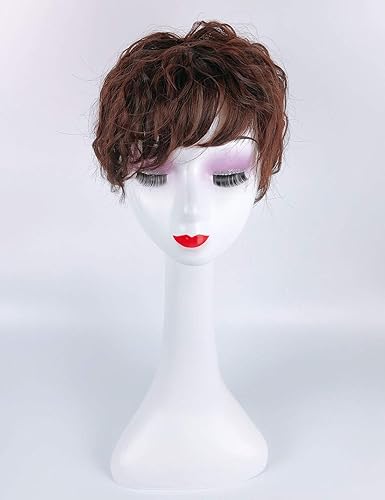 Miniatura 7 de Peluca rizada inteligente y esponjosa de 5.9 in con clip en base de rosa para cabello fino, mini línea de cabello natural (2.0x3.5 in, 101#)