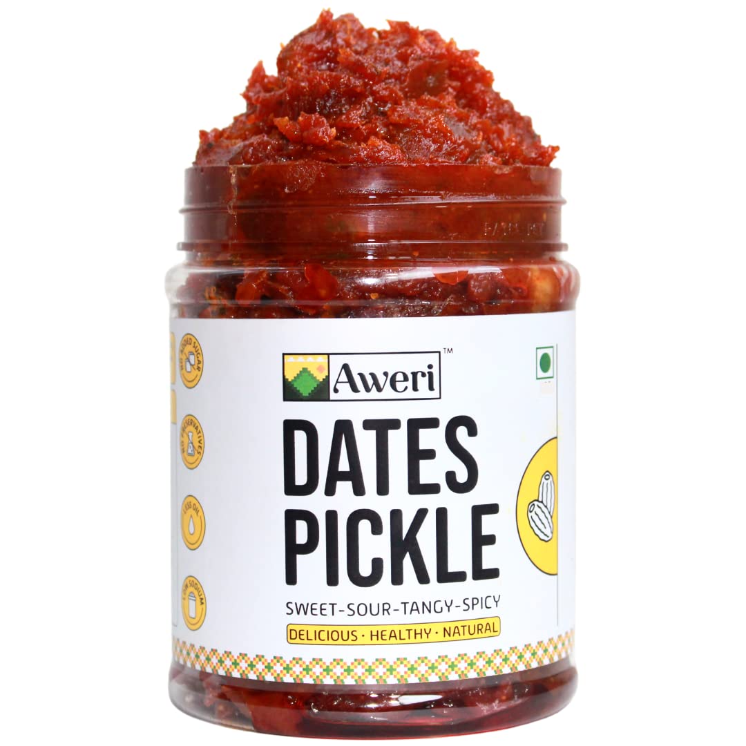 Aweri Dates Pickle (200g): Khajoor Ka Achaar | 100% Natural Homemade, Tasty, Healthy, Unique Pickle | Low Salt Less Oil | No Preservatives No Vinegar | Seedless Dates, Lemon Juice, Spices, Mustard Oil