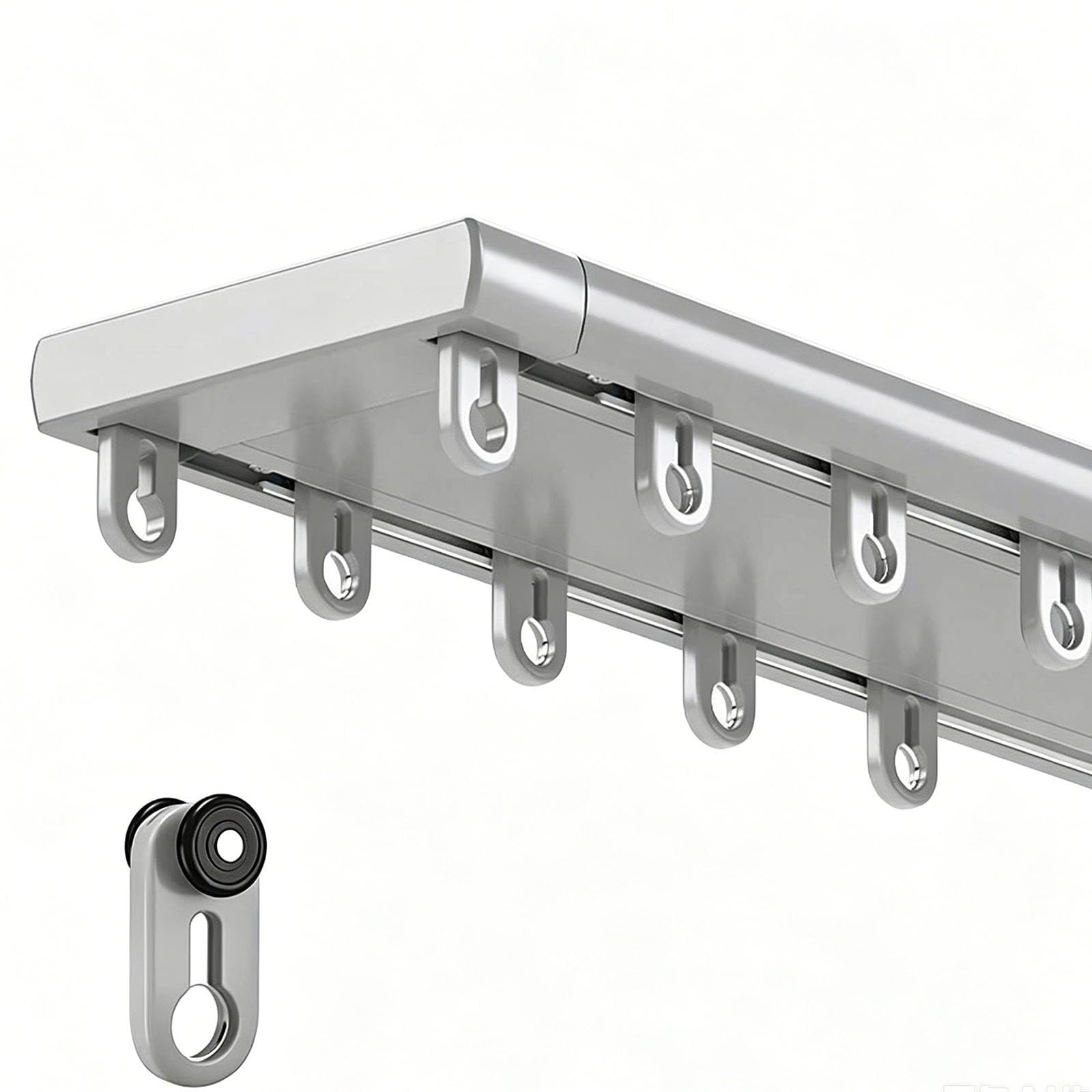 Double Row Curtain Track Ceiling Mounted Heavy Duty Room Partition Track Rail Smooth Quiet Glider Hooks Set for Thick Blackout Curtains Sheer Voile Shower Living Room Bed(Gray,4.5m/14.8ft)