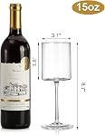 Hiceeden 4 Pack 15 Oz Square Wine Glasses Set, Crystal Red Wine Long Stemmed Glasses in Gift Packaging, Dishwasher Safe Crystal Wine Glass for Party, Dinner, Wedding, Anniversary, Mother’s Day