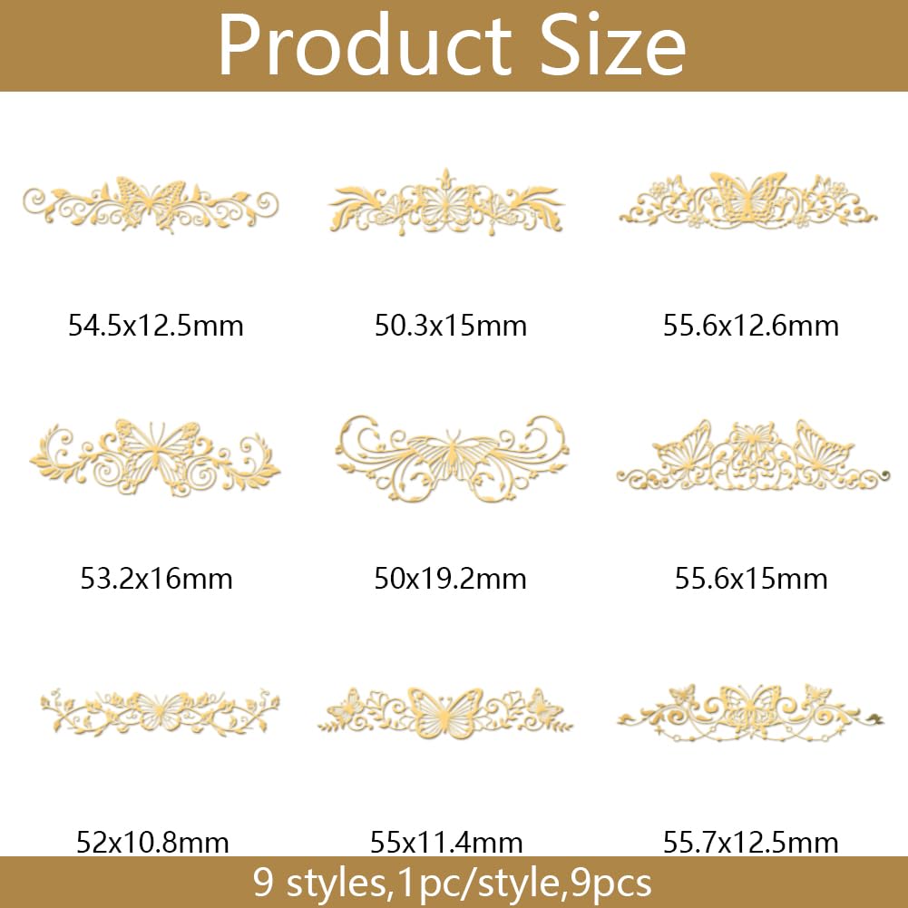 OLYCRAFT Lot De 9 Autocollants Vintage En Métal Doré De 4,1 X 4,1 Cm