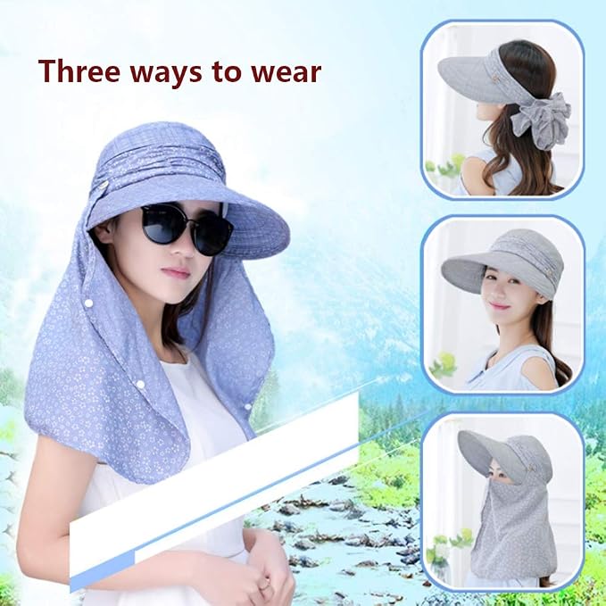 HANSHAN Multiuso Sun Visor Cappelli UPF50 Protezione UV Cappello Tesa Larga  Beach Bucket Hat cap Viaggiare Proteggere Collo e Viso Pieghevole  Escursionismo Cappelli Color : Blue lencicol Cappelli Abbigliamento