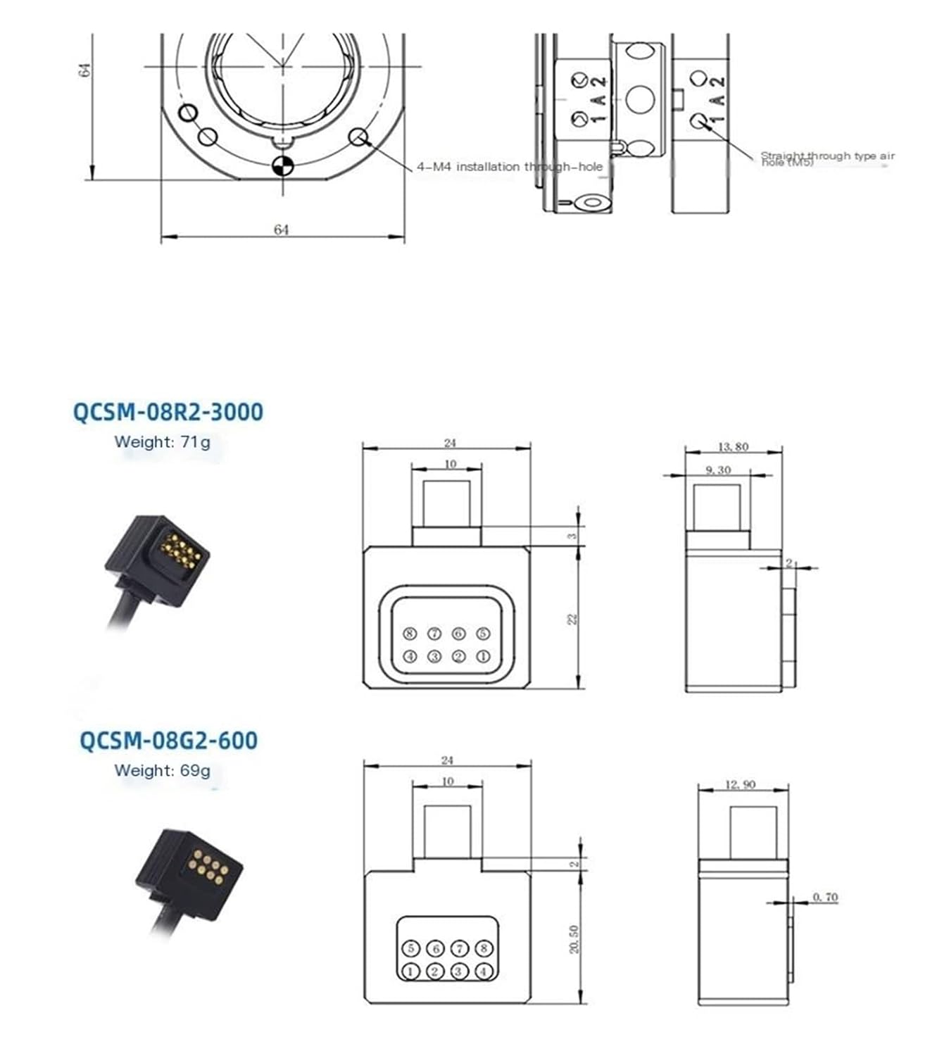 Robotic Quick-Change 20kg Automatic Tool Changer Rapid Exchange Automatic Fixture Locking Switching Device QCA20(QCSM-08G2-1000(8.Y02128))