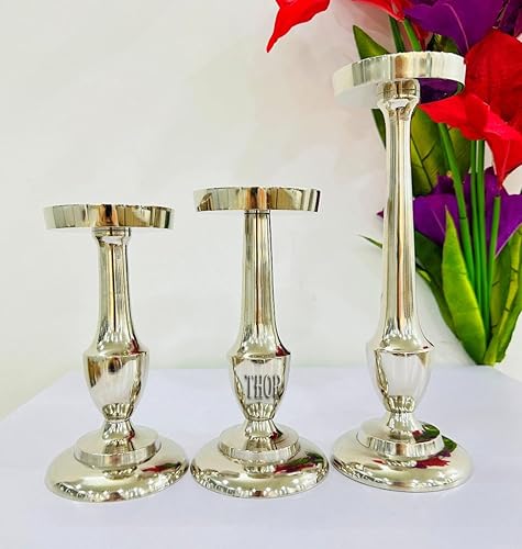Miniatura 4 de Juego de 3 portavelas de pilar plateado, portavelas de metal, candelabros decorativos para mesa, chimenea, comedor, fiesta, centros de mesa de boda,