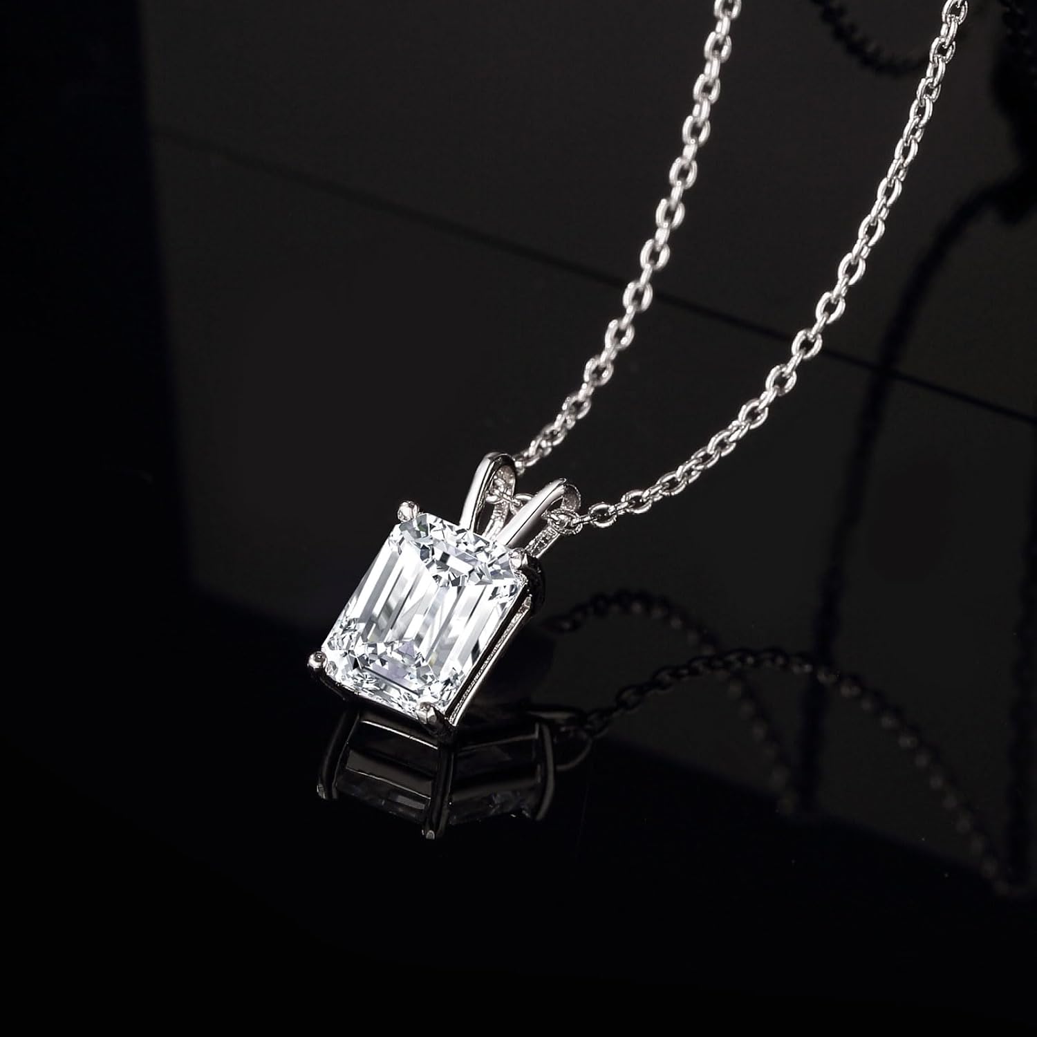 SHELOVES JEWELRY 925 Sterling Silver 5A Grade Emerald Cut Cubic Zirconia Pendant Necklace for Women Jewelry Gift 18" - Image 2