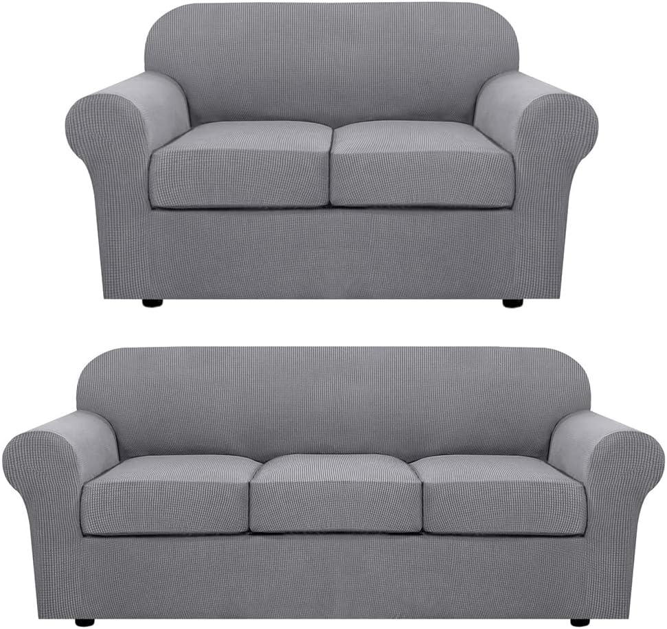H.VERSAILTEX Stretch Sofa Covers for 3 Cushion Bundle 2 Cushion Loveseat Sofa Cover, Dove