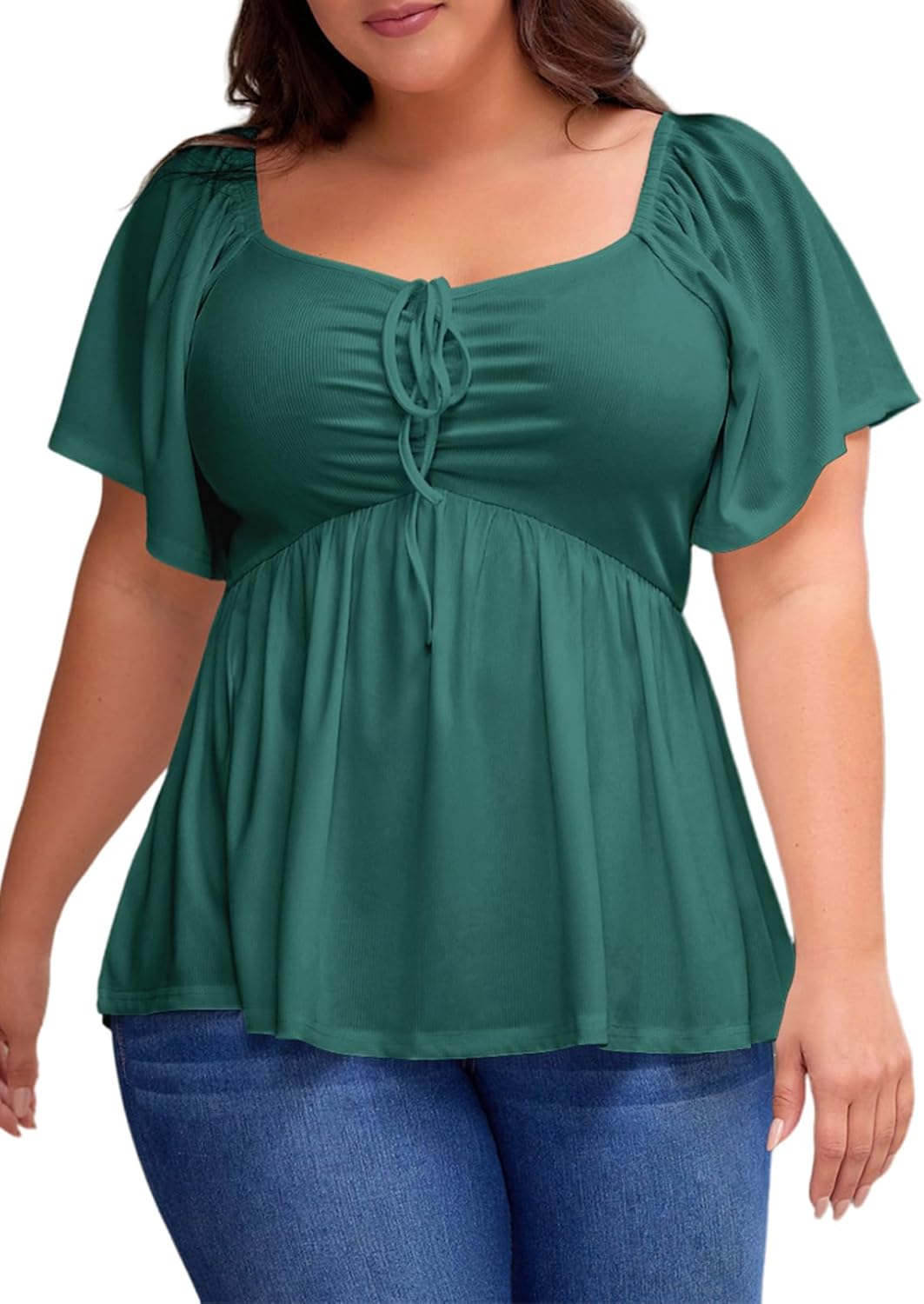 Eytino Plus Size Tops for Women Sweetheart Neck Short Sleeve Peplum Blouse Summer Loose Babydoll Shirts(1X-5X) - Image 2
