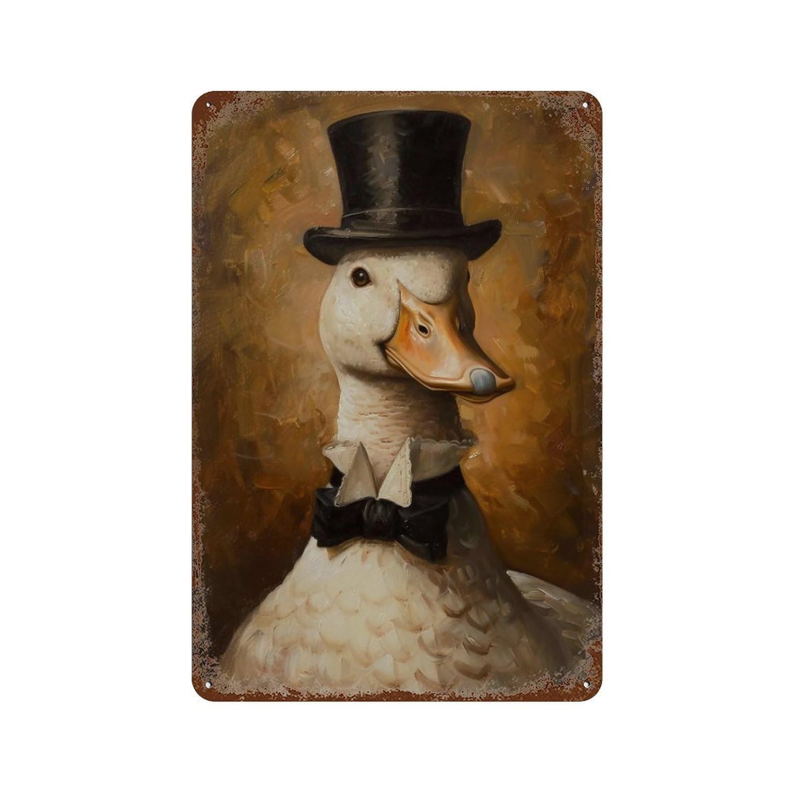 YHGERTKU Gentleman Duck 03 Wall Art Retro Iron Vintage Metal Tin Sign Poster Modern Decor for Living Rooms Gift 30x20cm