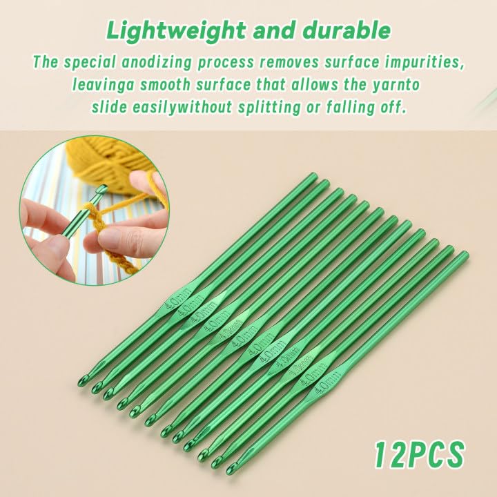Image of UzecPk 12Pcs 4mm Aluminum Crochet Hooks, Ergonomic Handle Crochet Needle, Crochet Hooks Bulk Set for Beginners Adults