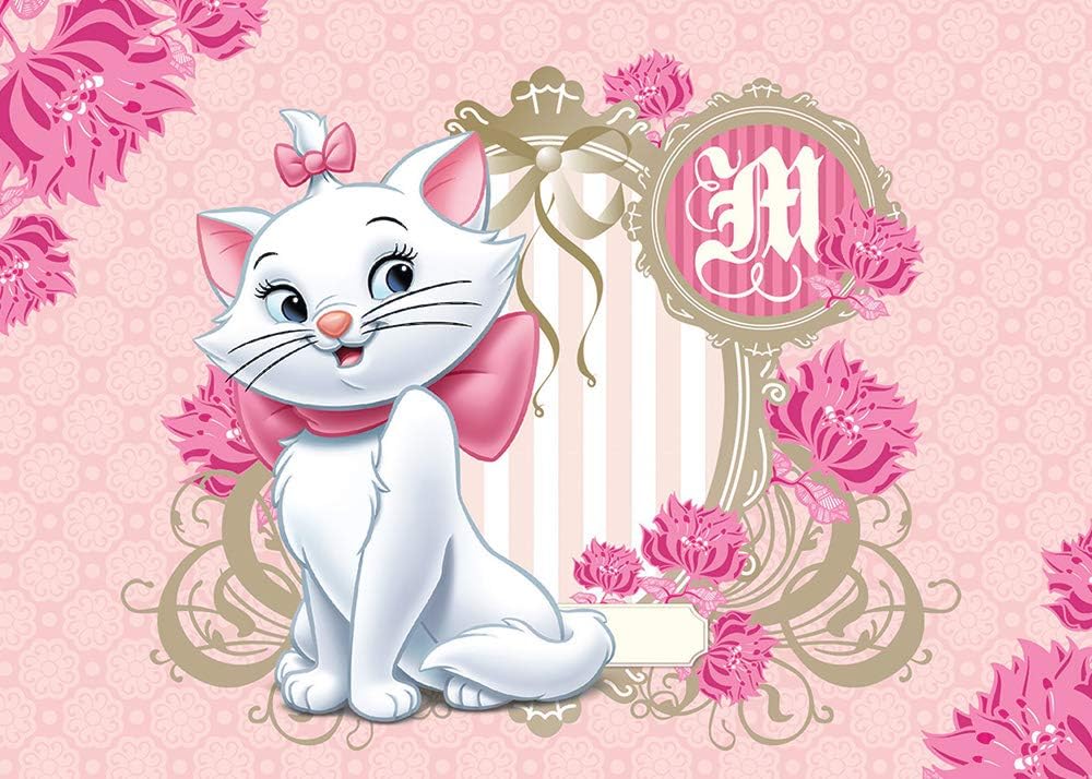 Pink Cartoon Cat Party Theme Photography Backdrop 5x3ft Girl Birthday Party Banner Sweet Cute Stripes Photo Background Dessert Table Backdrops for Photoshoot Decor Props
