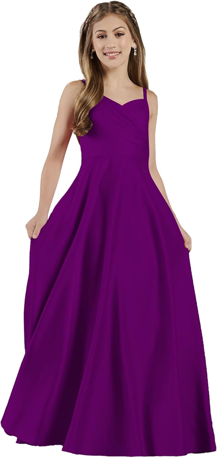 Girls Straps Junior Bridesmaid Dress for Wedding Satin Pageant Flower Girl Dresses Pageant for Teens