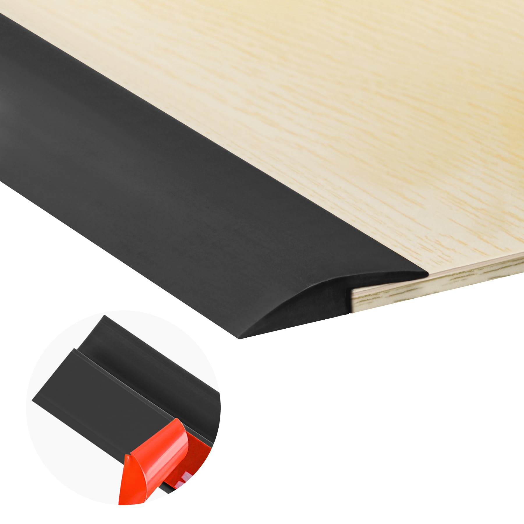20Ft Carpet Floor Transition Strip, Self Adhesive Floor Edging Trim Strip, PVC Threshold Cover for Doorway, Floor Divider Strip Suitable for Threshold Transitions with a Height Less Than 5 mm - Black