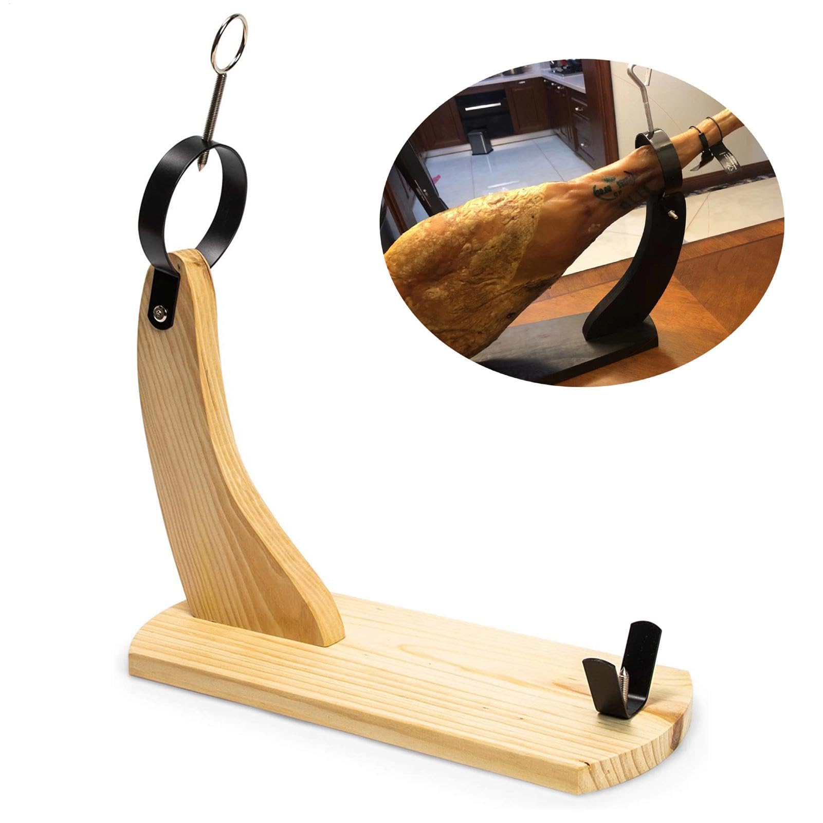 Ham Stand – Deluxe Prosciutto Holder | Jamonero tradizionale con coltello, stazione di servizio per carne incrociata, scaffale per prosciutto, prosciutto artigianale