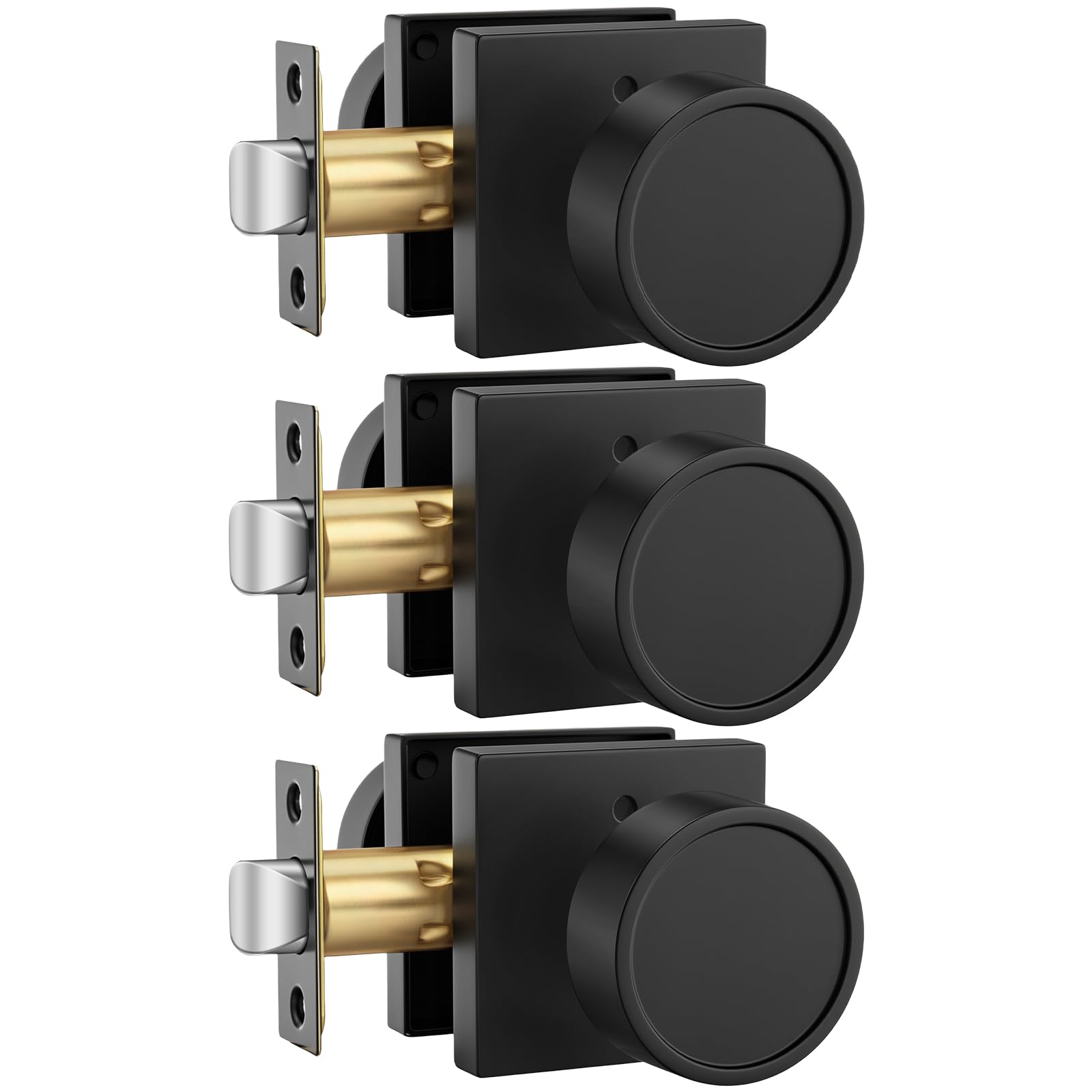 Goldenwarm Privacy Black Door Knobs Interior Zinc Alloy, 3 Pack