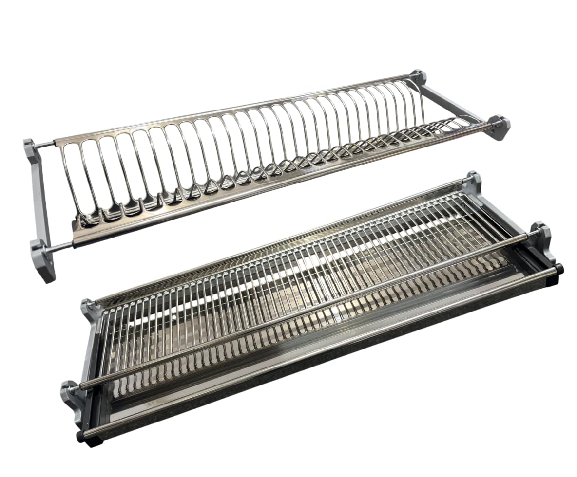 Scolapiatti Professionale in Acciaio INOX da Incasso per Mobile da 60 cm | Kit Completo con Telaio Regolabile, Vaschetta Raccogligocce, Doppia Griglia e Staffe (L 56 cm)