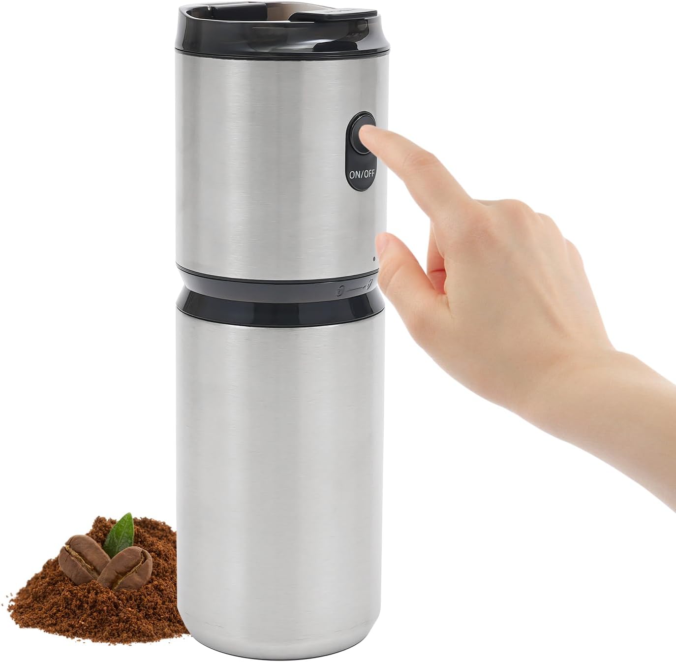 Coffee Grinder Stainless Steel Electric Coffee Grinder Coffee Bean Grinder Portable Coffee Grinding Cup for Homes Offices Traveling Silver 60RPM