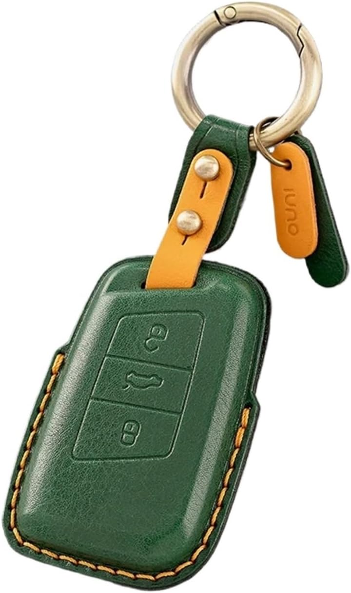 Leather Key Cover Compatible for VW Golf 7 MK7 /Tiguan MK2 /T-ROC /T-Cross Compatible for Skoda Octavia /Kodiaq/ Karoq(A-Green)
