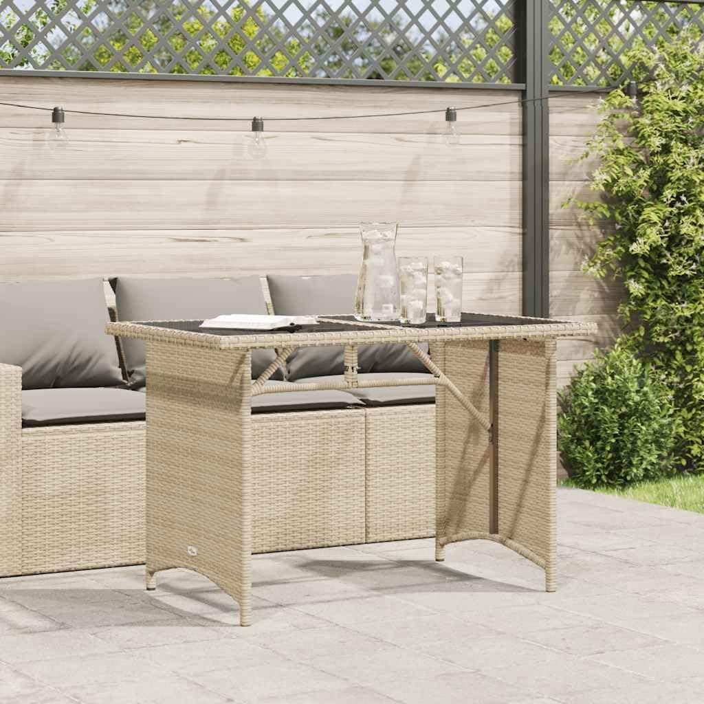 Garden Coffee Table Beige PE Rattan with Powder-Coated Steel Frame and Tempered Glass top Rectangular Outdoor Table for Patio Furniture and Outdoor Patio Setup